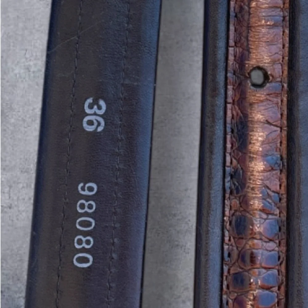 Brighton Leather Crocodile Pattern Browns with Black Belt Silver-tone Buckle 36
